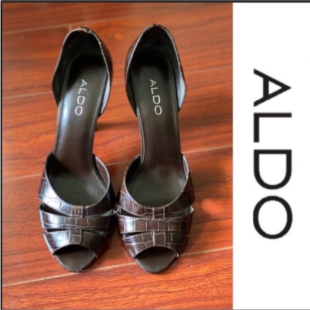 ALDO Croc Open Toe Pumps - Brown